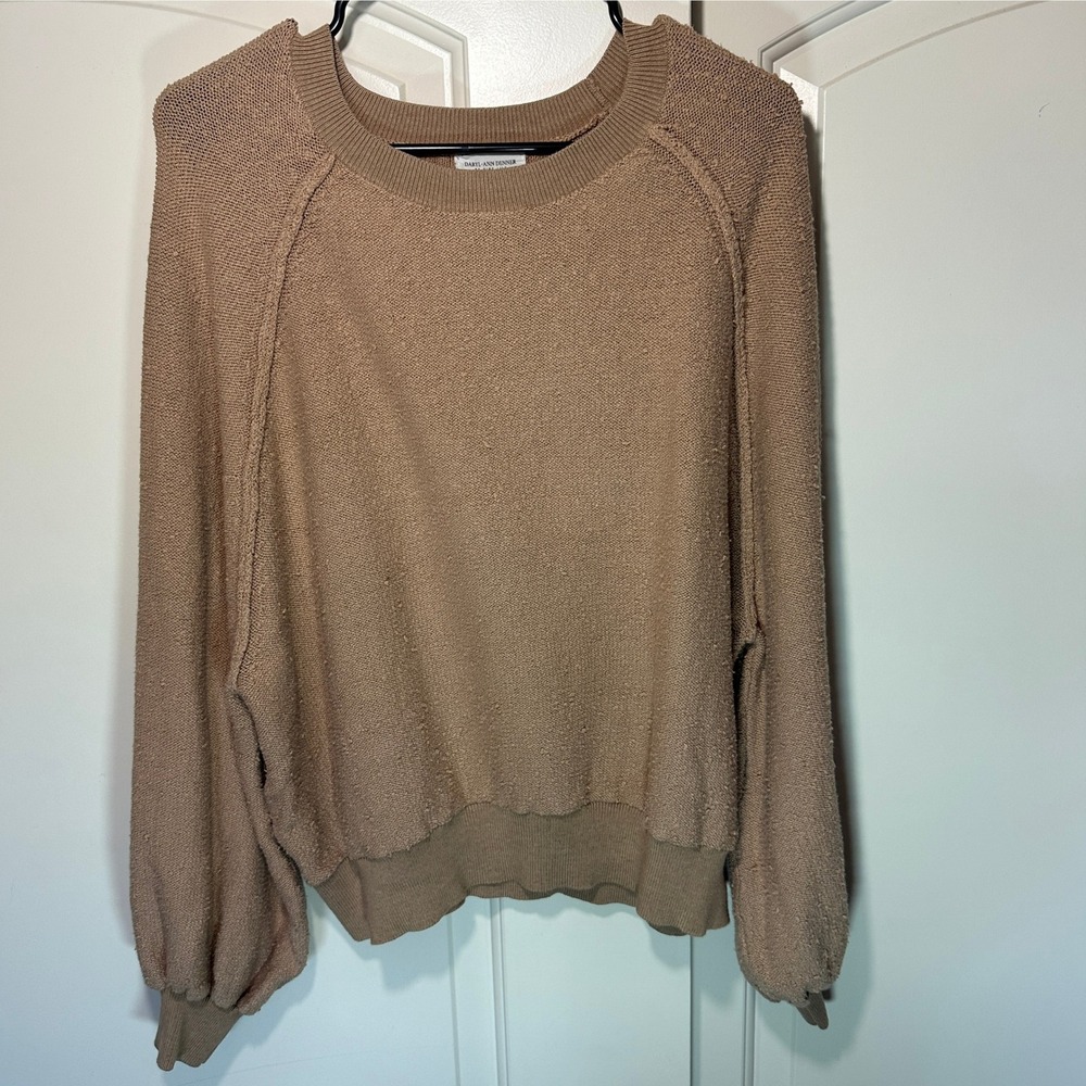 Daryl Ann Denner Pink Lily Knit Sweater Pullover‎ Cotton Boucle Brown Womens M